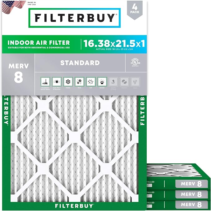 Filterbuy 16.38x21.5x1 Air Filter MERV 8 Essential Dust & Allergy Defense by Filterbuy
