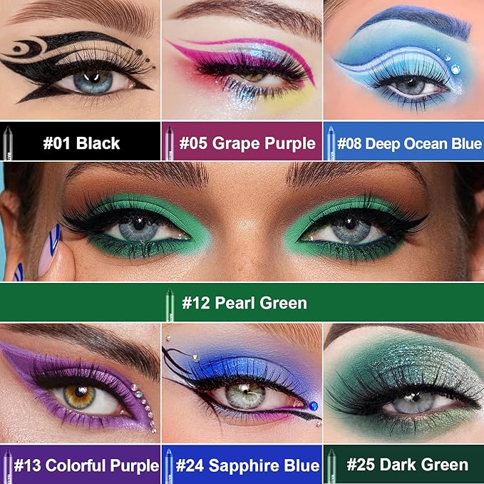 7 Colorful Eyeliner Pen Set, Eye Shadow Pencil, Pearl Eyeliner Kit Metallic Glitter Colored Eye liner for Women Eye&Lip Liner Professional Waterproof Eye Makeup (7PCS D)
