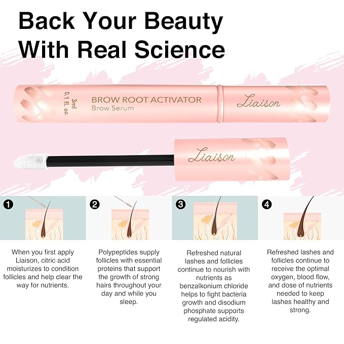 Liaison Brow Growth Serum for Women | Eyebrow Growth Serum to Grow Thicker, Fuller & Healthier Brows | Brow Root Activator with Peptides & Biotin | Vegan Eyebrow Enhancer & Conditioner (3ml)