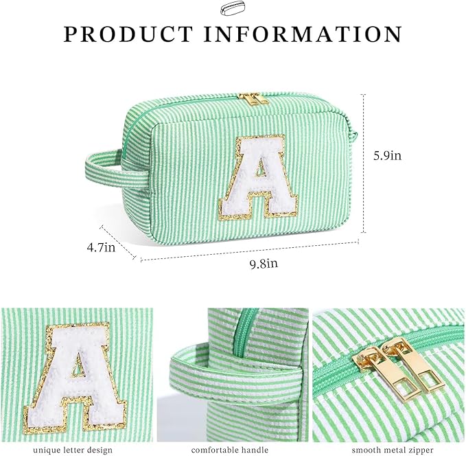 YOOLIFE Initial Makeup Bag, Travel Toiletry Bag, Cosmetic Pouch Makeup Case, Personalized Makeup Bags for Women, Green P