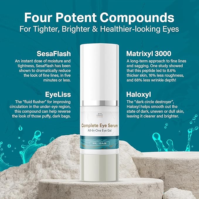 Sun Coast Sciences - Complete Eye Serum by Dr. Mark Rosenberg for Wrinkle Reduction, Dark Spot Fading, and Under-Eye Bags Treatment (Pack of 2)