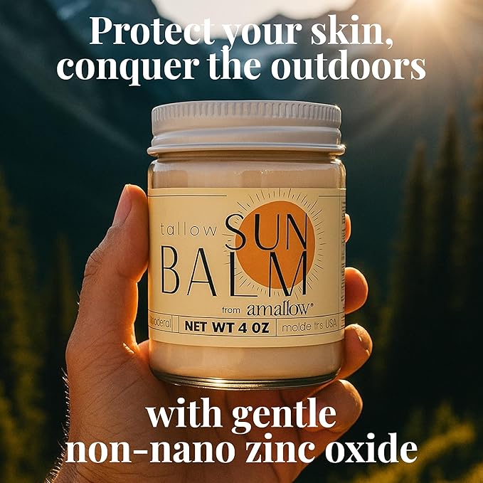 Amallow - Tallow Sun Balm with Zinc Oxide – Tinted Mineral Sun Balm with Cocoa Powder – Natural, Non-Nano Zinc Oxide, Organic Oils – No White Cast – Handcrafted in the USA – 4 oz