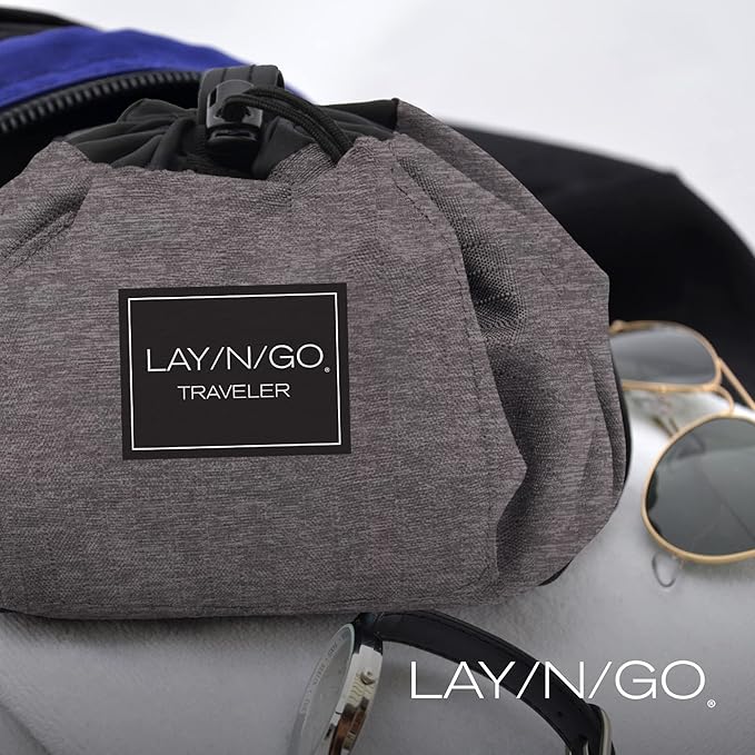 Lay-n-Go Drawstring Toiletry Bag - Water-Resistant 4-In-1 Lay Flat Toiletry Bag - Durable, Easy-To-Clean Travel - For Men & Women - Machine Washable & Compact (20", Grey)
