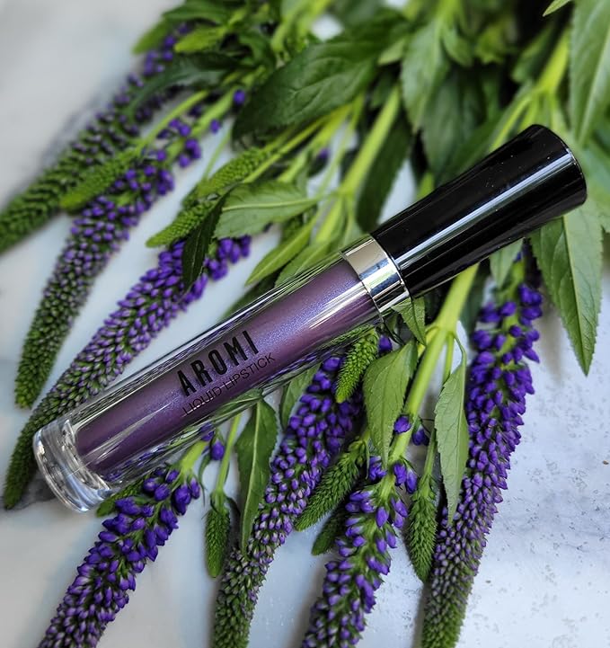 Aromi Plum Metallic Liquid Lipstick | Dark Plum Lip Color with a Shimmery Finish, Vegan, Cruelty-free, Long-Lasting, Smudge Proof, Handmade (Silver Plum)