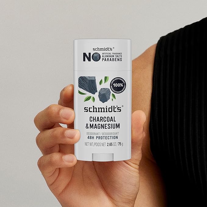 Schmidt's Aluminum-Free Vegan Deodorant Charcoal & Magnesium with 24 Hour Odor Protection, 4 Count for Women and Men, Natural Ingredients, Cruelty-Free, 2.65 oz
