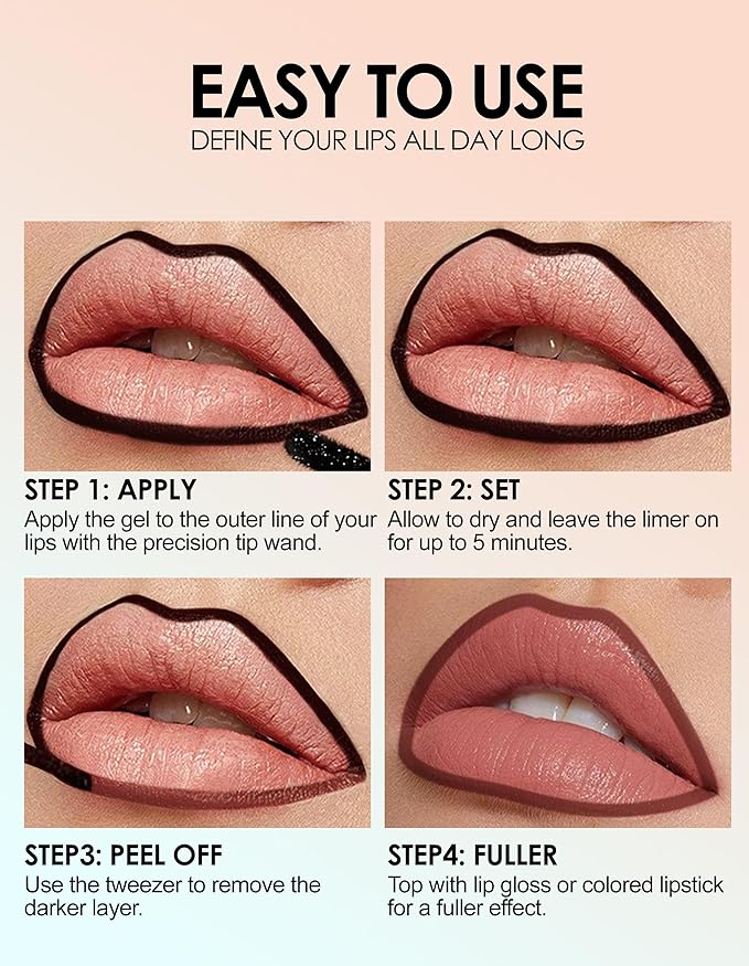 Erinde 3PCS Peel Off Lip Liner Stain, Long Lasting Tattoo Lip Liner with Tweezer, Matte Finish Peel Off Lip Stain, Waterproof Transfer Proof, Non-Stick Cup Nude Lip Lipliner Stain