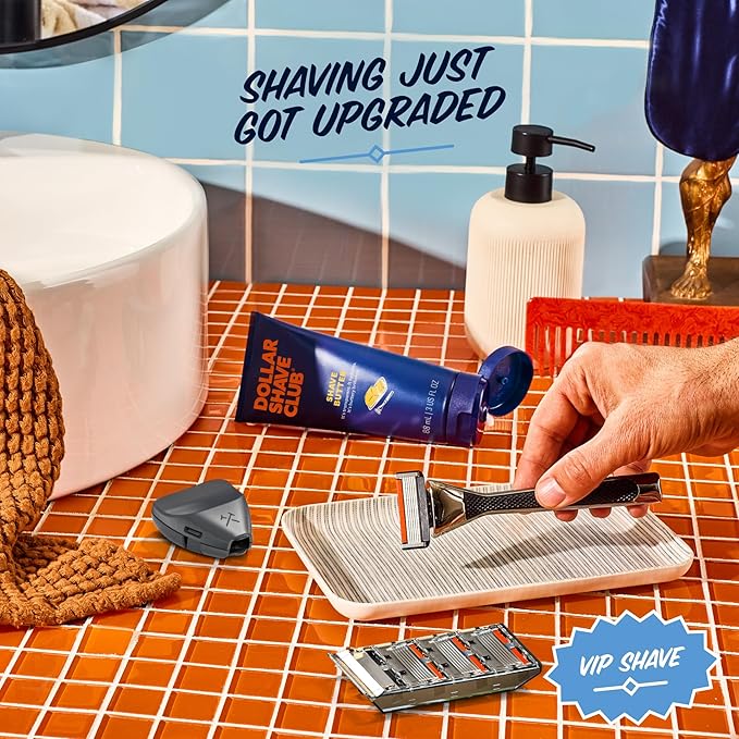 Dollar Shave Club | The VIP Shave Set | 4 Extra Close Refill Cartridges, 1 Heavy Metal Handle, 1 Shave Butter 3 ounce, 1 Razor Cover, Razors for Men