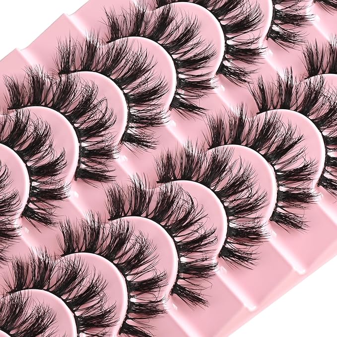 FARRED Fluffy Lashes False Eyelashes Short Wispy Eye Lash Strips 10 Pairs Separated Volume Eyelash Pack 16mm Dramatic Wispies Fake Strip Lashes Clusters Pestañas Spiky Look (C11 | 9-16MM)