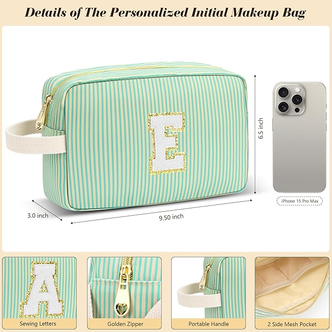 Travel Makeup Bag Christmas Gifts for Women Girl Teens, Personalized Initial Makeup Bag for Cute Teen Girls, Preppy Stuff Toiletry Bag Cosmetic Bag, Teen Girls Gift Trendy Stuff, Letter H
