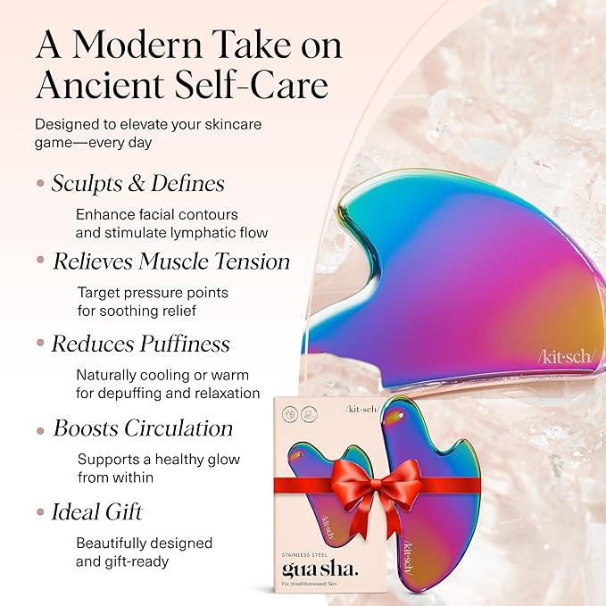 Kitsch Stainless Steel Gua Sha Facial Tools - Lymphatic Drainage Massager for Face & Chin, Jawline Shaper, Double Chin Reducer, Guasha Tool for Face Massager, Skin Care Tools - Irridescent