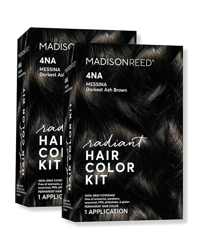 Madison Reed Radiant Hair Color Kit | 4NA Darkest Ash Brown with Cool Smoky Undertones (Messina Brown) for 100% Gray Hair Coverage | Dimensional Permanent Hair Dye | PPD-Free & Ammonia-Free | 2 Pack