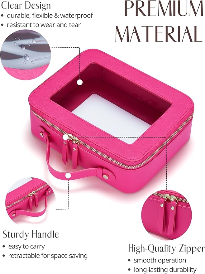 Popvibe Clear Makeup Bag Travel Cosmetic Case Transparent Toiletry Bag with Zipper, Portable Make Up Organizer Traveling Compact Car Bag for Essentials