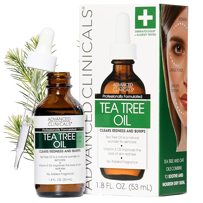 Advanced Clinicals Tea Tree Oil For Skin Facial Serum | Tea Tree Serum For Face With Vitamin E + Botanicals To Help Improve Appearance Of Large Pores & Skintone For Smoother Looking Skin, 1.8 Fl Oz