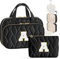 YOOLIFE Teen Girl Gifts Trendy Stuff - Birthday Gifts for 7 8 9 10 11 12 13 14 15 16 17 18 Year Old Teen Girls, Hanging Toiletry Bag Initial Makeup Bag Black - A