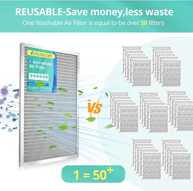 16x20x1 Electrostatic Air Filter, Washable & Reusable Aluminum AC/HVAC Furnace - Image 4