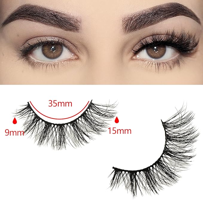 FARRED Cat Eye Lashes False Eyelashes Short Natural Eyelashes Strips 15mm Fluffy Wispy Strip Eyelash 10 Pairs Cute Natural Fake Lashes Packs Small Full Pestañas Set (C9 | 9-15MM)