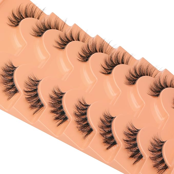 Half Lashes Natural Look Half Lash Cateye Clear Band Half Eyelashes Cat Eye Fluffier Wispy Accent Lashes 3/4 Flared End Lashes Pack by ALPHONSE