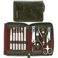 FAMILIFE Manicure Set, Professional Manicure Kit Nail Clippers Set 11 in 1 Stainless Steel Nail Pedicure Tools Kit Grooming Tool with Portable Green Leather Travel Case Luxury Gifts for Women and Men