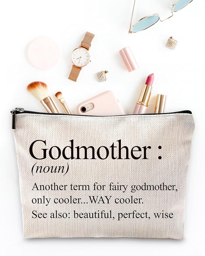 Sufamb Godmother Gifts Makeup Bag, Godmother Gifts for Mother's Day from Godchild Cosmetic Bags, Gift for God Mom Portable Small Toiletry Bag Zipper Makeup Pouch