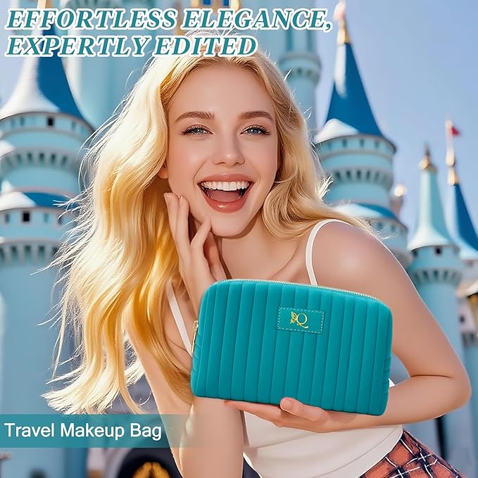 Monogrammed Make Up Bags for Women,Personalized Cosmetic Bags Women,Small Quilted Makeup Pouch,Cute Makeup Bag Travel,Birthday Gifts for Teen Girl (Blue Q)