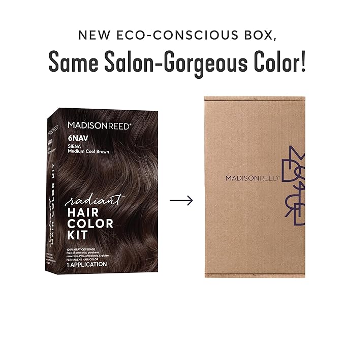 Madison Reed Radiant Hair Color Kit | 6NAV Medium Cool Brown (Siena Brown) for 100% Gray Hair Coverage | Dimensional Salon-Quality Permanent Hair Dye | PPD-Free & Ammonia-Free | 1 Pack