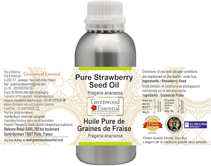 Greenwood Essential Pure Strawberry Seed Oil (Fragaria ananassa) 100% Natural Therapeutic Grade 300ml (10 oz)