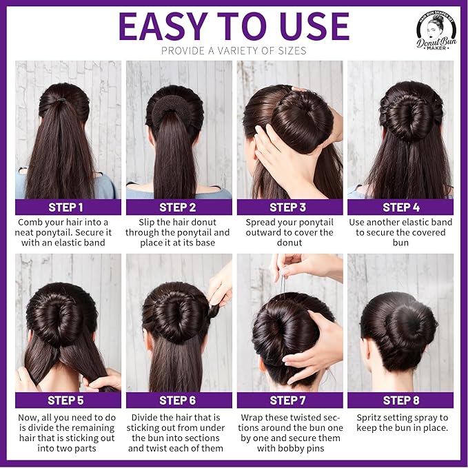 Teenitor Hair Bun Maker for Kids Girls - Hair Donuts, Ballet Bun in 4 Sizes, Light Brown