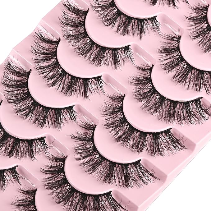 FARRED Cat Eye Lashes Natural Wispy Eyelashes Fluffy False Lash Strips Short Cateye Fake Eyelash 14mm Full Strip Lashes Pack 7 Pairs Pestañas Sets for MUA and Beginners Daily Makeup