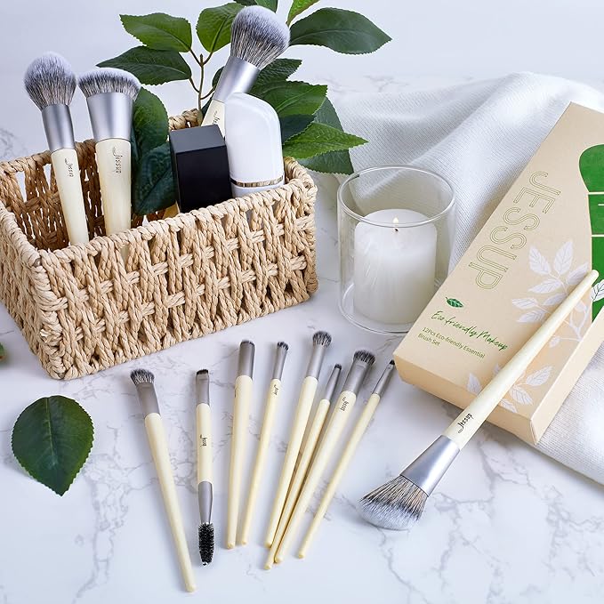 Jessup Vegan Makeup Brushes Set Premium Synthetic Powder Foundation Highlight Concealer Eyeshadow Blending Eyebrow Liner Spoolie Brush Set Burlywood 12pcs T327