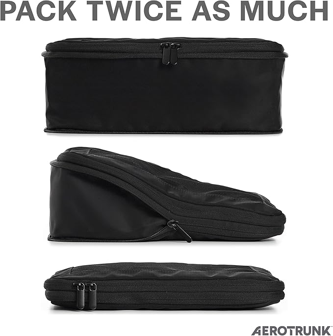 Aerotrunk Compression Packing Cubes for Travel - Luggage Organizer Bags - Double Zipper Packing Cubes for Suitcases (6-Pack, Black)