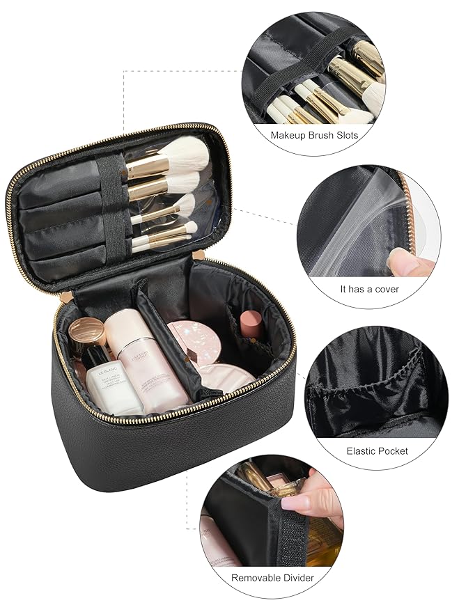 Cosmetic Bag,ROWNYEON Makeup Bag,Portable Makeup Train Case,Travel Toiletry Bag Case Organizer for Women,Black