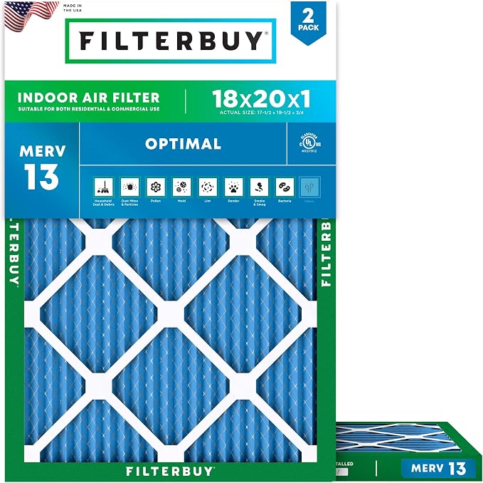 Filterbuy 18x20x1 Air Filter MERV 13 Optimal Smoke & Allergy Defense, by Filterbuy