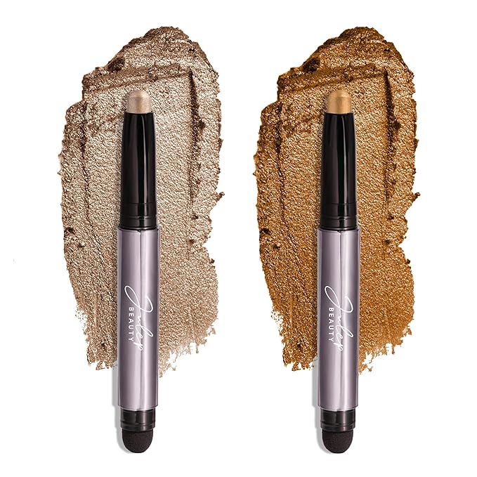 Julep Eyeshadow 101 Crème-to-Powder Waterproof Eyeshadow Stick Duo – Long-Lasting, Crease-Proof, Easy Apply with Built-in Smudger - Silver Moonlight Shimmer & Honey Gold Shimmer