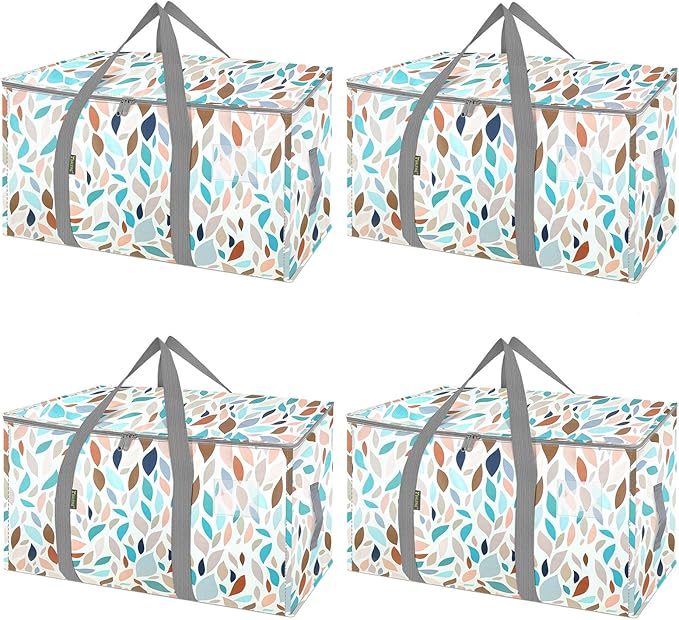 BALEINE 4-Pack Oversized Moving Bags with Reinforced Handles, Heavy-Duty Storage Tote for Clothes, Moving Supplies (Mosaic, 4-Pack)