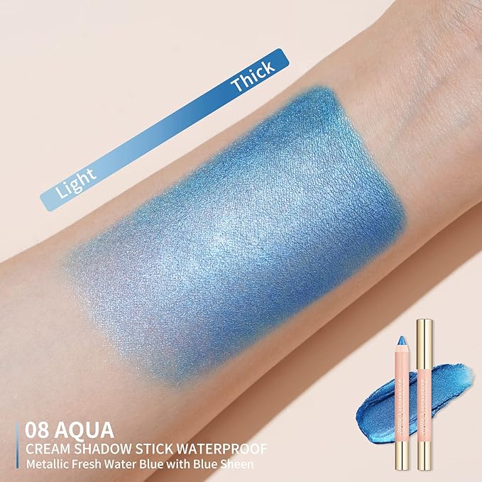 Oulac Shimmer Blue Eyeshadow Stick - Highly Pigmented Eye Shadow Pencil Waterproof & Long Lasting, Shimmering Glitter Finish, Blendable Eyes Makeup, Vegan Beauty 3.8g, (08) Aqua