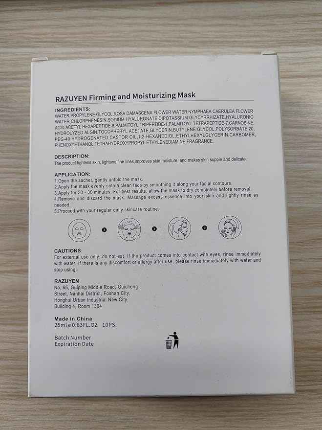Firming and Moisturizing Sheet Face Masks (Pack of 10) with Hyaluronic Acid and Peptides, Reduce Fine Lines and Wrinkles, Hydrating & Anti-Aging Spa Face Mask, Facial Skin Care