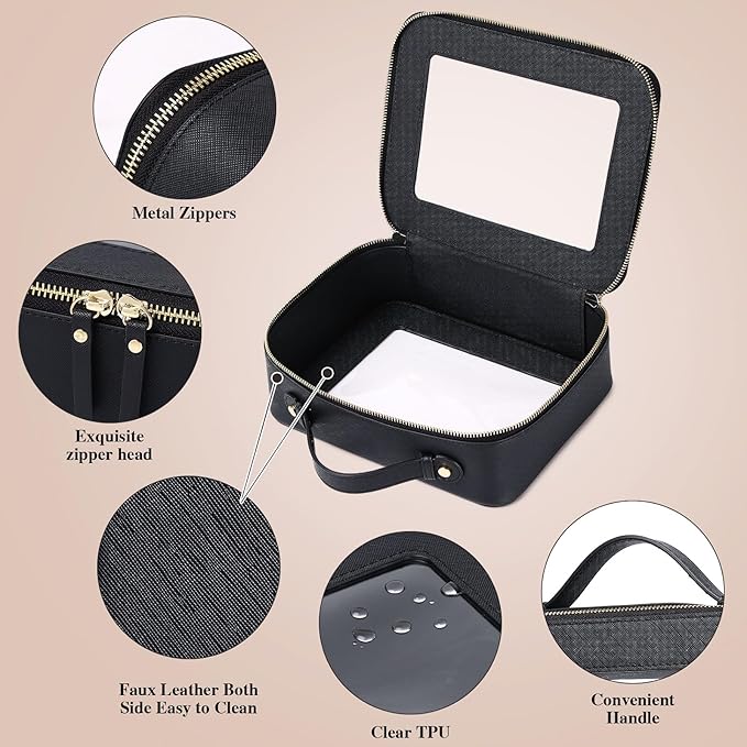 Pinkmik Clear Makeup Bag Waterproof Travel Case for Cosmetics and Toiletries Women's Purse Organizer and Clear Car Bag with Zipper (Black, L+M+MINI)