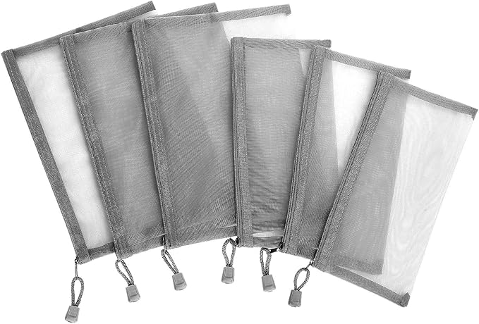 12 Pieces Zipper Nylon Mesh Pouch, Mesh Cosmetic Bags Makeup Bags Pencil Case, Multipurpose Travel Bags for Cosmetic School Office Supplies and Travel Accessories (Grey, A5+B6)
