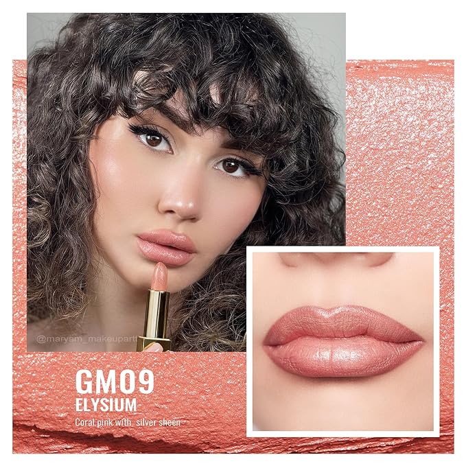 Oulac Coral Pink Matte Lipstick with Glow Metallic Finish - Vegan Lipstick for Women, Creamy Texture, Hydrating Clean Beauty Formula, High-End Magnetic Hook Design, GM09 Elysium