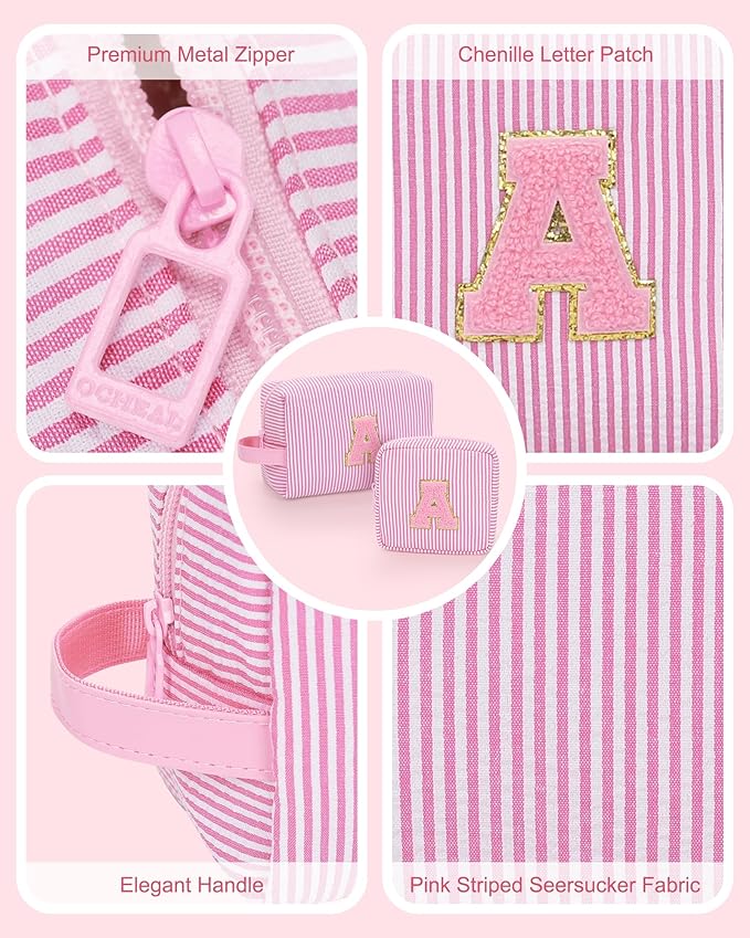 MONSTINA Initial Makeup Bag for Graduation Gifts for Girls Teen Girls|Personalized Graduation Gifts for Her|Monogram Initial Pink Makeup Bag for Women Trendy Stuff Graduation Party Favor,Pink I