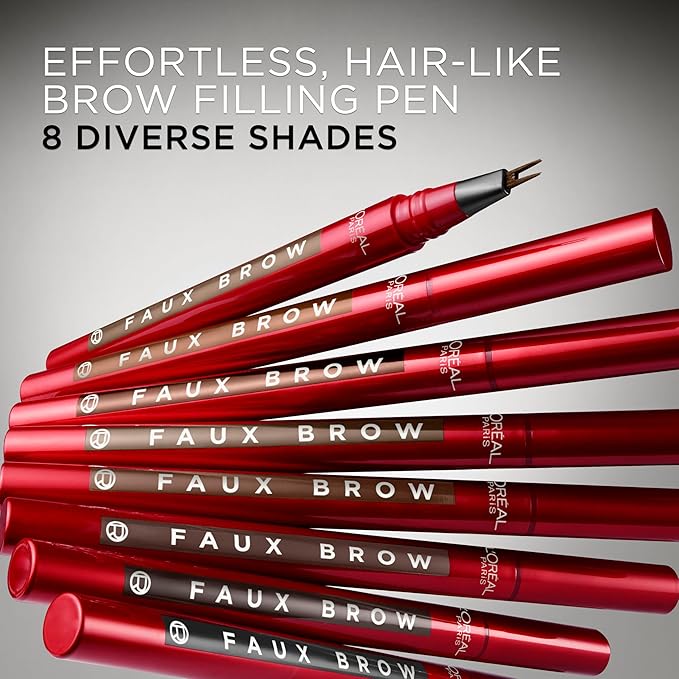 L'Oreal Paris Faux Brow, Hair-Like, Filling Eyebrow Pen with Double-Brush Tip, Fast & Precise Eyebrow Makeup, Light Brunette, 0.04 Fl Oz
