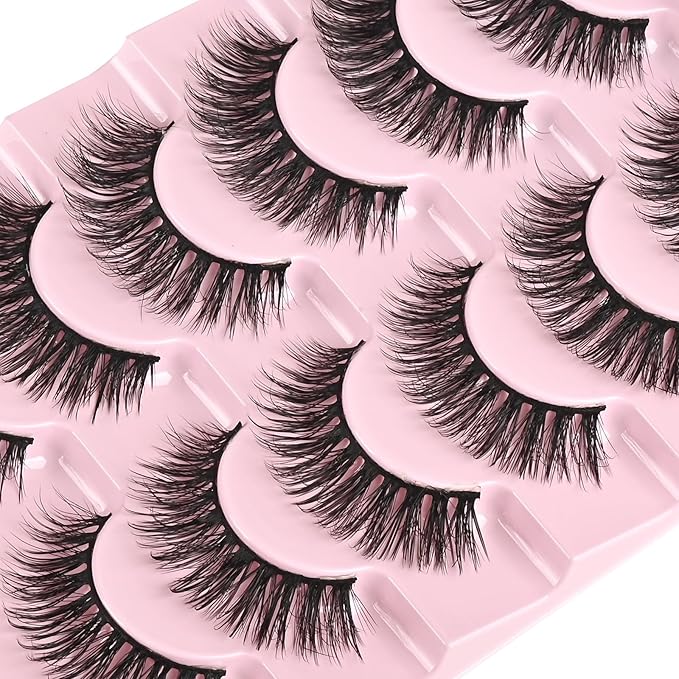 FARRED Cat Eye Lashes Natural Fake Eyelashes Short Wispy Lash Strips Volume Eyelash Cateye Medium Length False Lashes Natural Looking Full Short Strip Pestañas Set for Beginners