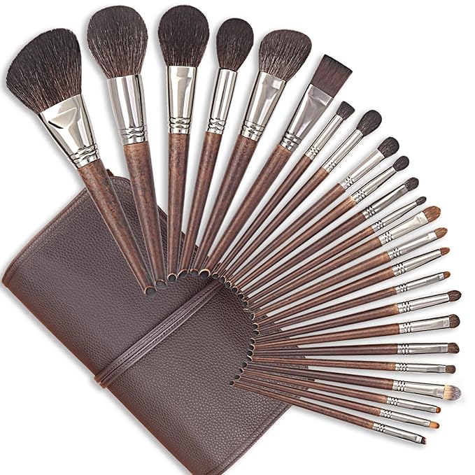 Deluxe Natural Goat Hair Makeup Brush Set with Case, Luxury ENZO KEN Cosmetic Brushes Makeup Set, Natural Makeup Brushes, Natural Bristle Makeup Brushes, Natural Hair Makeup Brushes Set Professional.