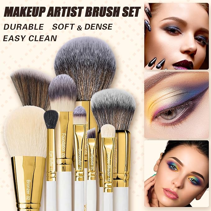 Professional Makeup Brushes Set Premium Quality Goat Hair Synthetic Fiber Powder Foundation Highlight Concealer Eyeshadow Blending By Bueart Design