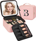 Relavel Initial Makeup Bag with LED Mirror for Women Girls, Personalized Travel Cosmetic Organizer Train Case, Birthday Gifts for Grandkids Bridesmaid Graduation Teacher Friends, Trendy Stuff, Pink B