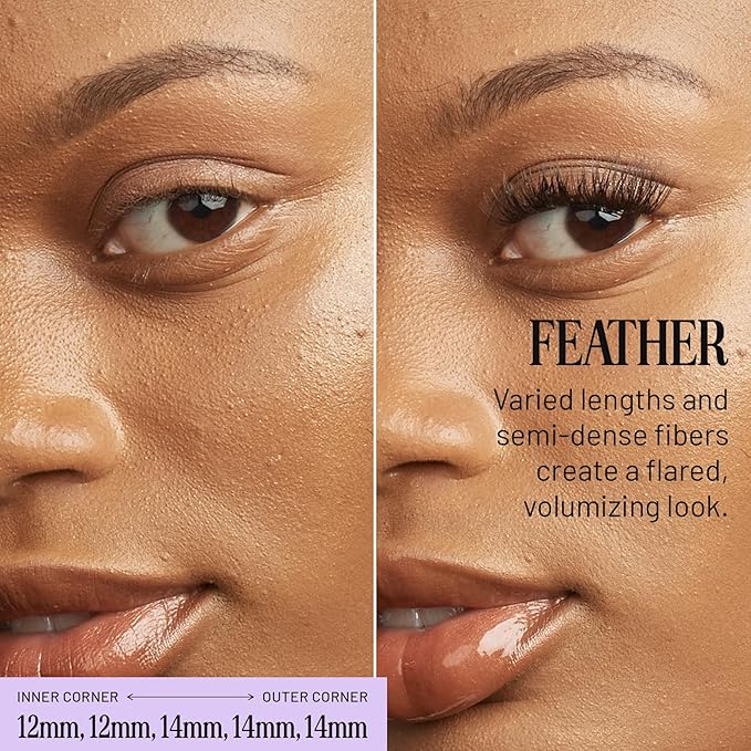 Lilac St - Feather Natural Faux Eyelash Clusters (14mm, 3 Pack) - Cat Eye Look - DIY Lash Extension Wisps - Lightweight & Lifelike - Lasts 10 Days - Cruelty Free, Vegan, Women Founded - 30 Lashes