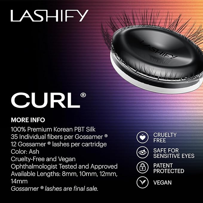 Lashify Curl 14mm Gossamer Eyelash Extensions Refill, Ash Color, DIY False Lashes for a Natural Look