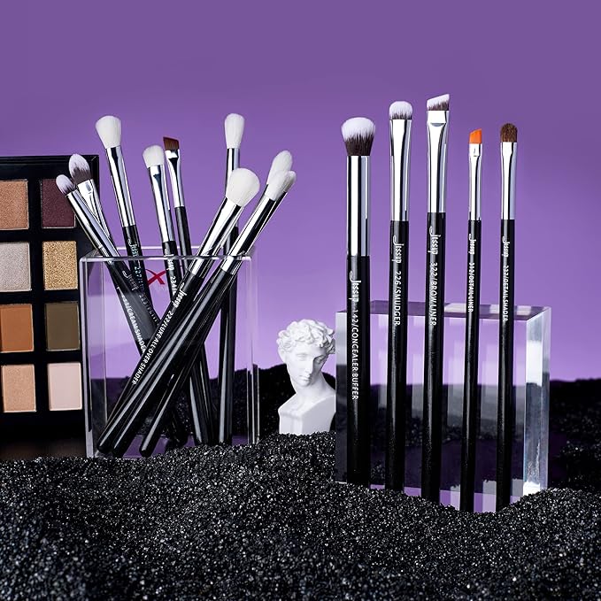 Jessup Eye Makeup Brushes Set Professional 15pcs with Eyeshadow Blending Concealer Eyebrow Eyliner Brush (Pearl Black/Silver)