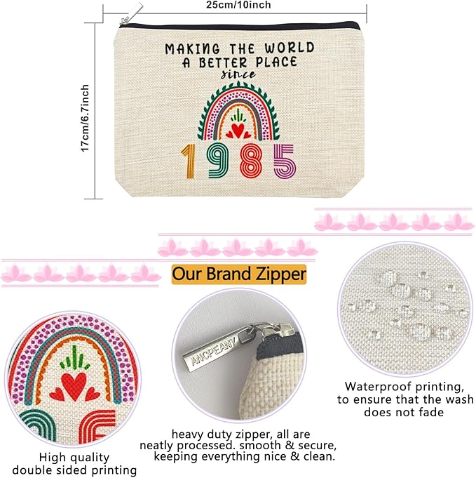 ancpeany 40th Birthday Gifts for Women, Her, 40th Birthday Decorations Makeup Bags, 1985 Anniversary 40 Year Old Gift Ideas for Mom, Wife, Sister, Best Friends, Mothers Day Small Cosmetic Travel Bag
