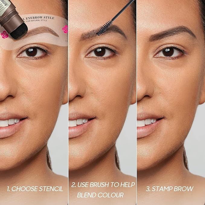 Eyebrow Stamp Stencil Kit - Long-Lasting Eyebrow Powder with Brush, Waterproof & Smudge-Proof Brow Shaping Kit with 24 Reusable Thin & Thick Eyebrow Stencils for Voluminous Brow (Light Brown)